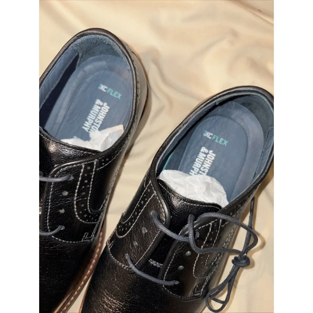 New Johnston & Murphy Men's 8.5 M Black XC Flex Raleigh Leather Plain Toe $175